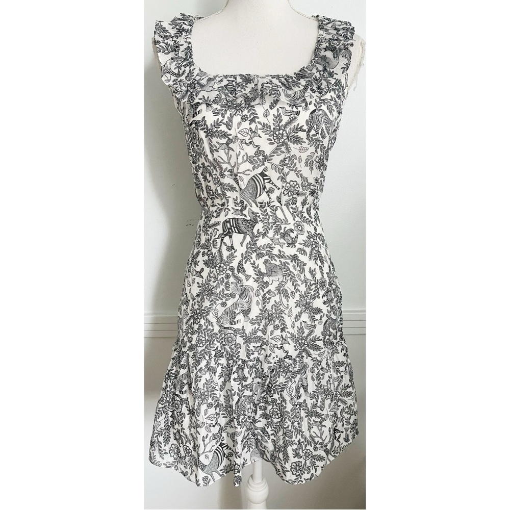 Saloni • Misha Black White Animal Patterned Ruffle Mini Dress